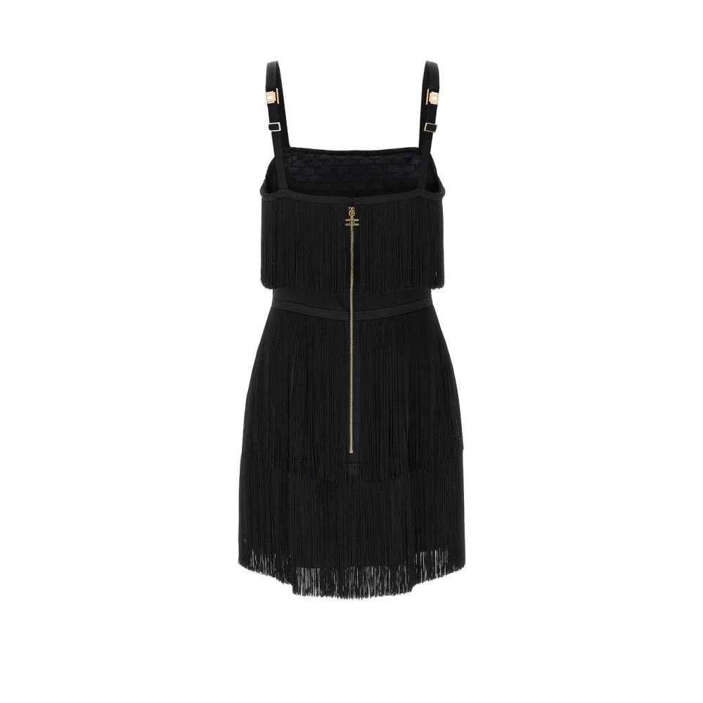 Elisabetta Franchi Chique Franje Crêpe Mini Jurk Black Dames