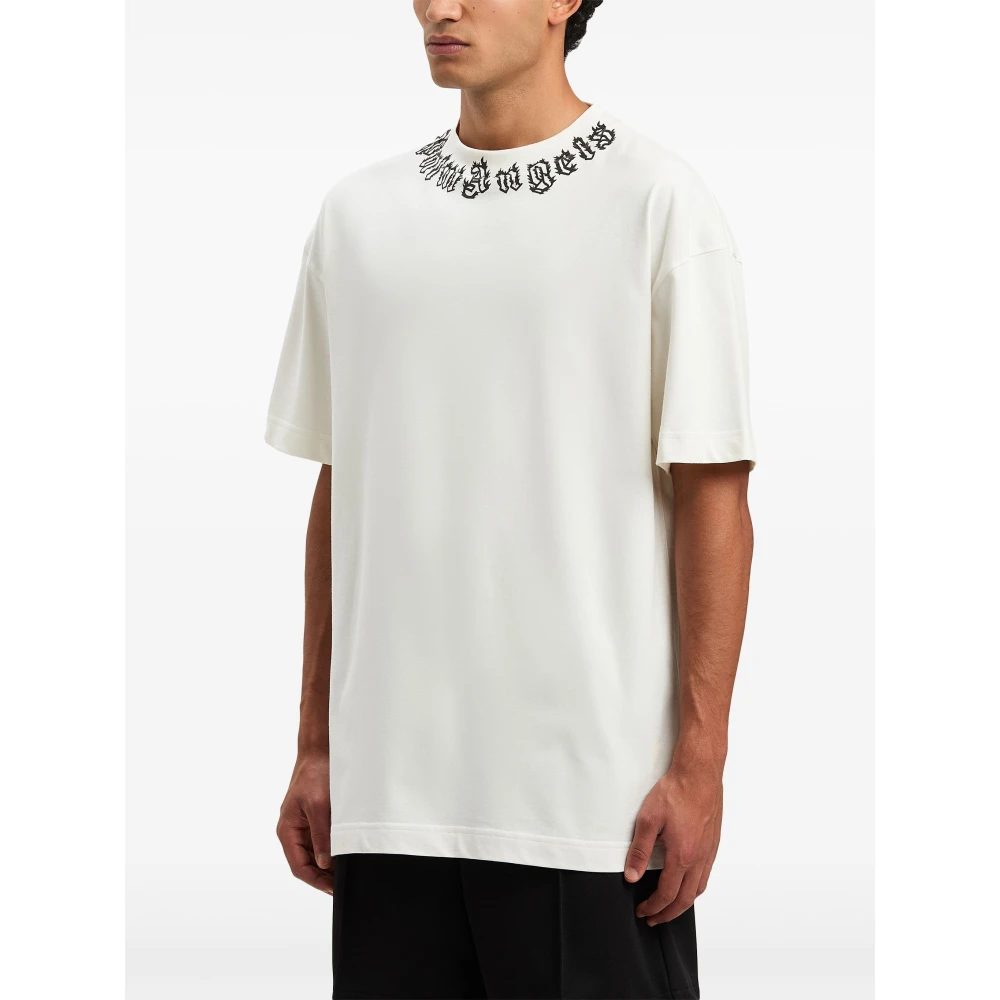 Palm Angels Wit Logo Hals T-shirt White Heren