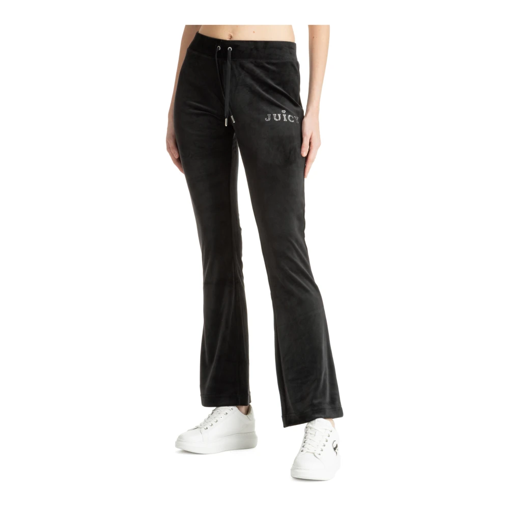 Juicy Couture Zwarte Velours Flare Broek Regal Diamanté Black Dames