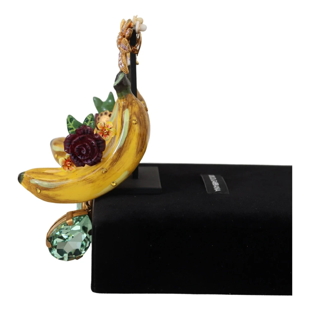Dolce & Gabbana Gouden Kristallen Bananen Clip-on Sicilië Hangende Oorbellen Multicolor Dames
