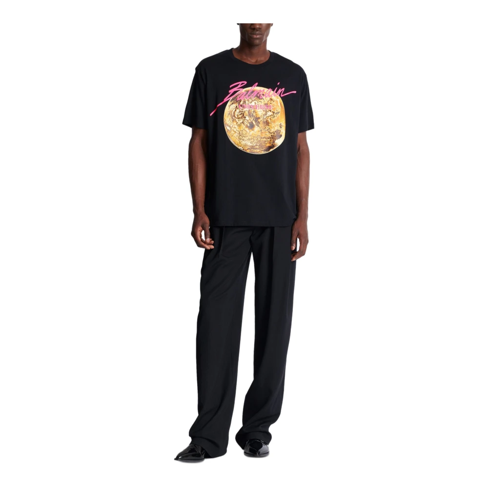 Balmain Gedrukt Univere logo en planeet T-shirt Black Heren
