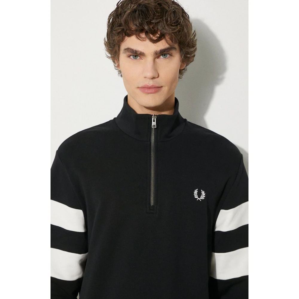 Fred Perry Zwarte Getipte Mouw Half Zip Sweat Black Heren