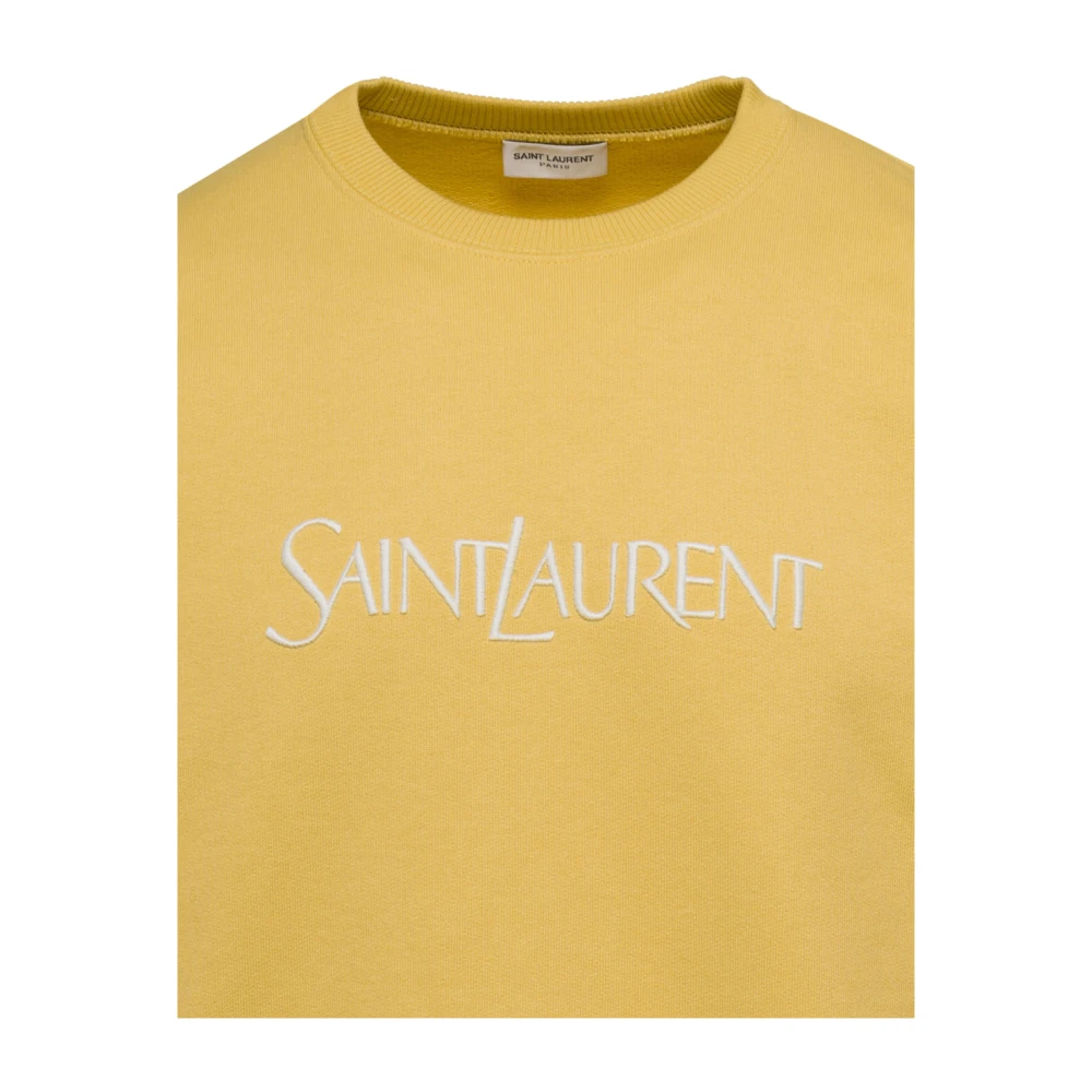 Saint Laurent Gele Logo Geborduurde Crewneck Sweatshirt Yellow Heren