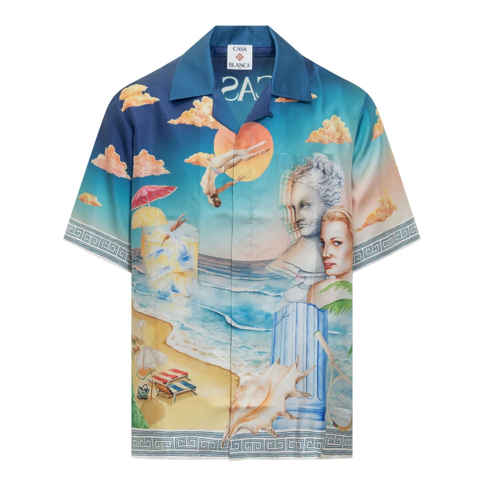 Casablanca Blauw Grafisch Print Cubaanse Kraag Shirt Multicolor Heren