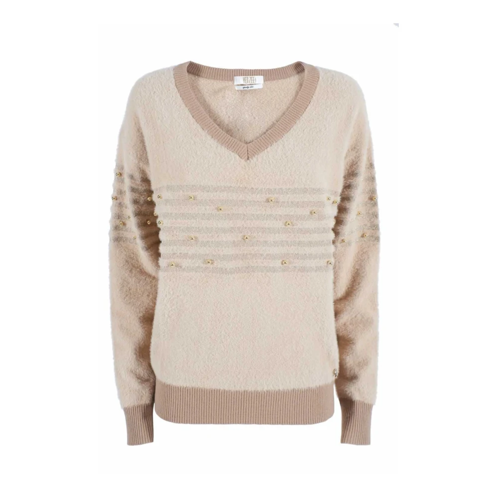 YES ZEE Mohair Effekt Tröja med Pärlapplikationer Beige, Dam