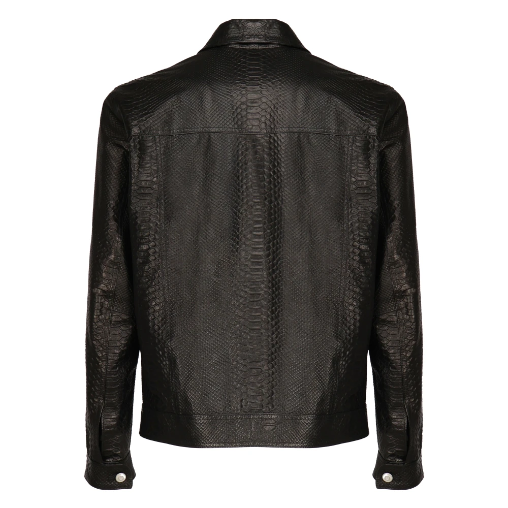 Giuliano Galiano Zwarte Leren Python Print Jas Black Heren