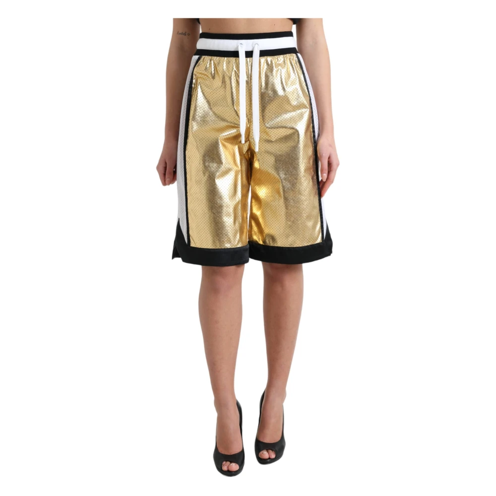 Dolce & Gabbana Golden High-Waisted Metallic Shorts - Female - Casual Shorts - Yellow - S - Shorts