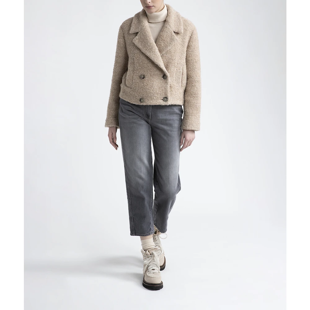 PESERICO Wollen en alpaca cropped jas Brown Dames