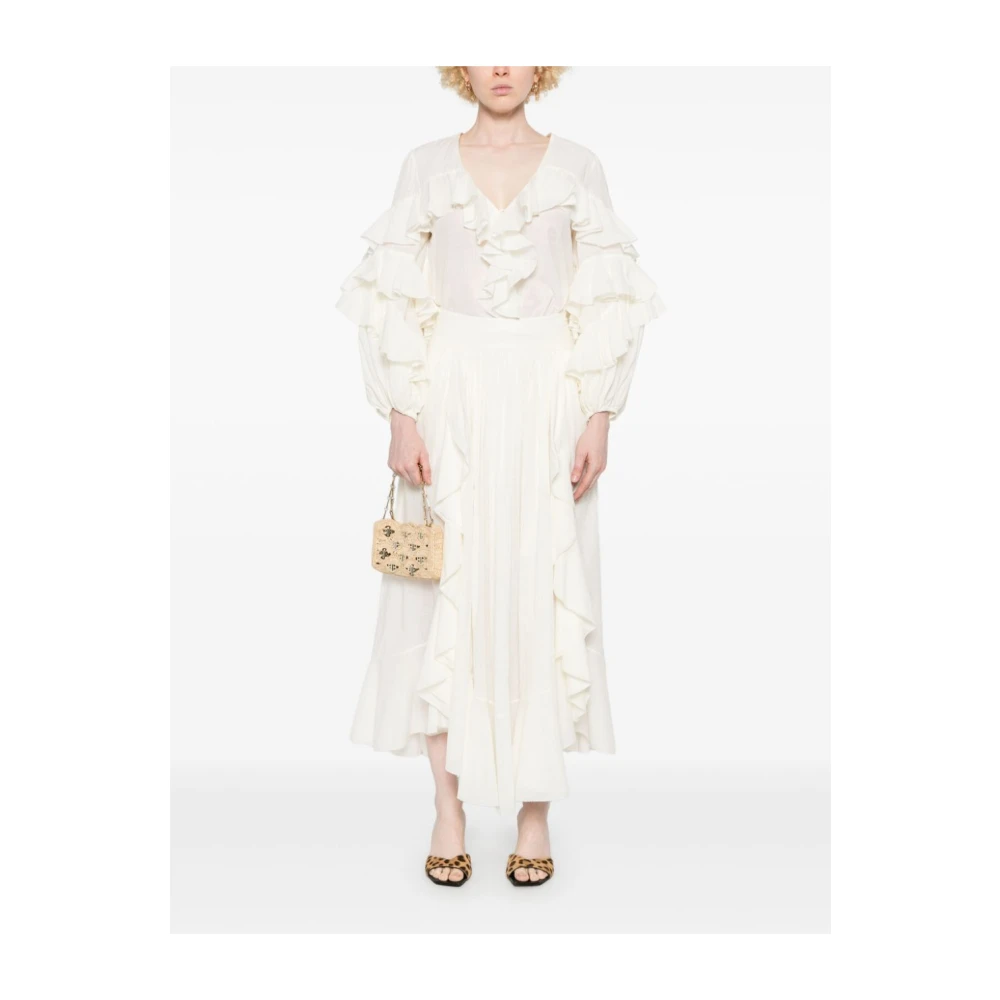 Zimmermann Witte Sweater met V-Hals en Ruches White Dames