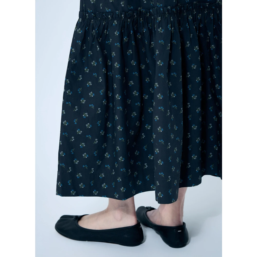 Ganni Bloemen Maxi Rok Gerimpelde Taille Black Dames