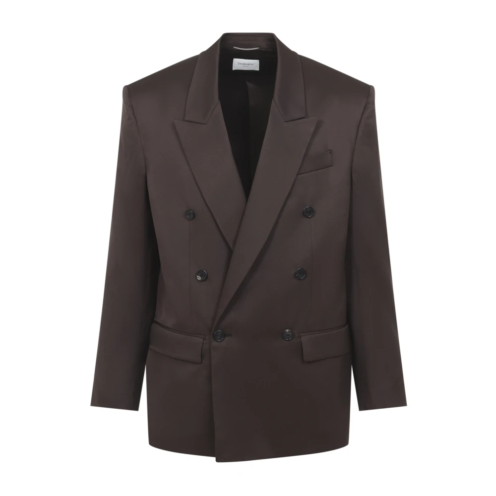 Saint Laurent Men's Brown Blazers, L, Double-Breasted Silk Blazer