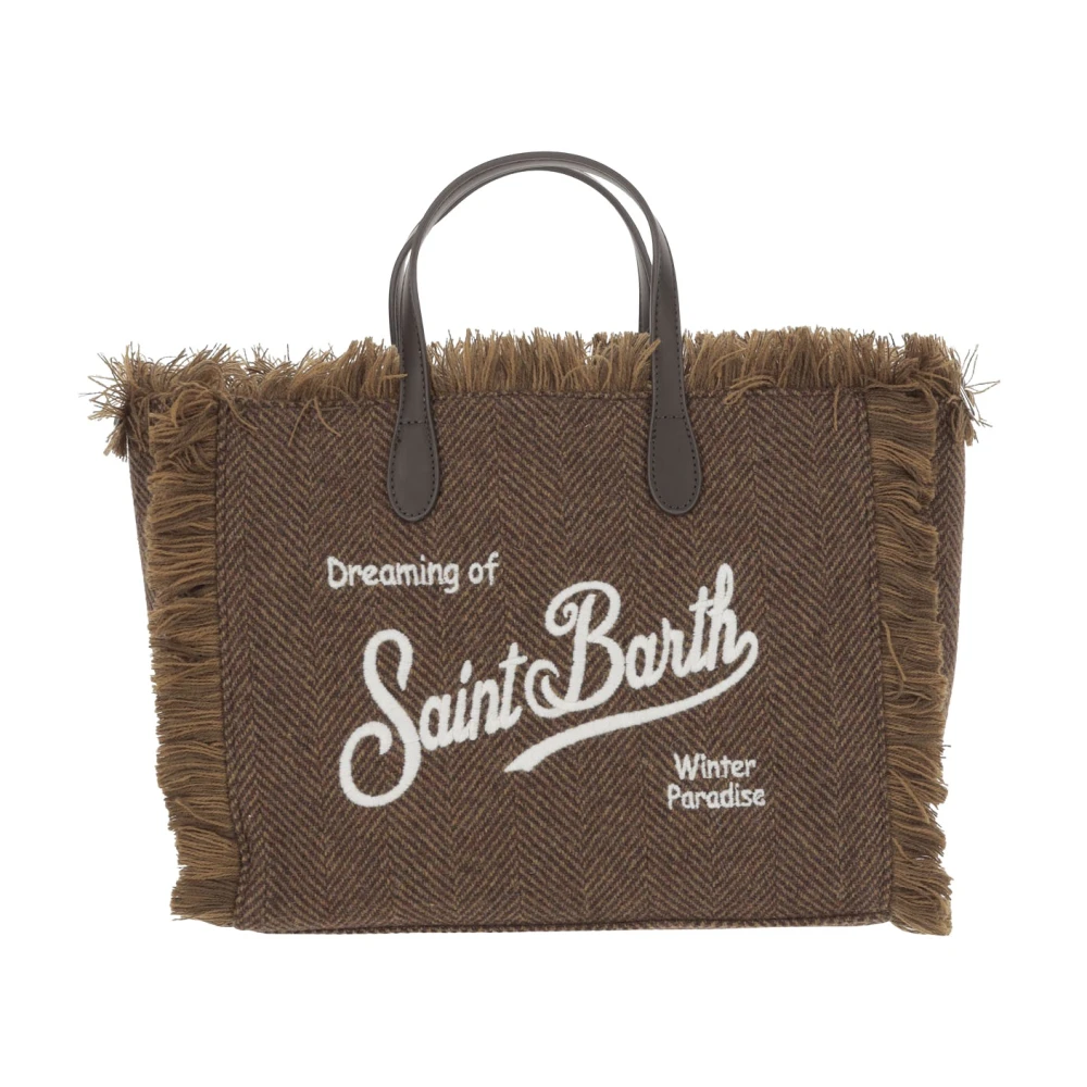 MC2 Saint Barth Fringed Tote Tas met Logo Borduurwerk Brown Dames