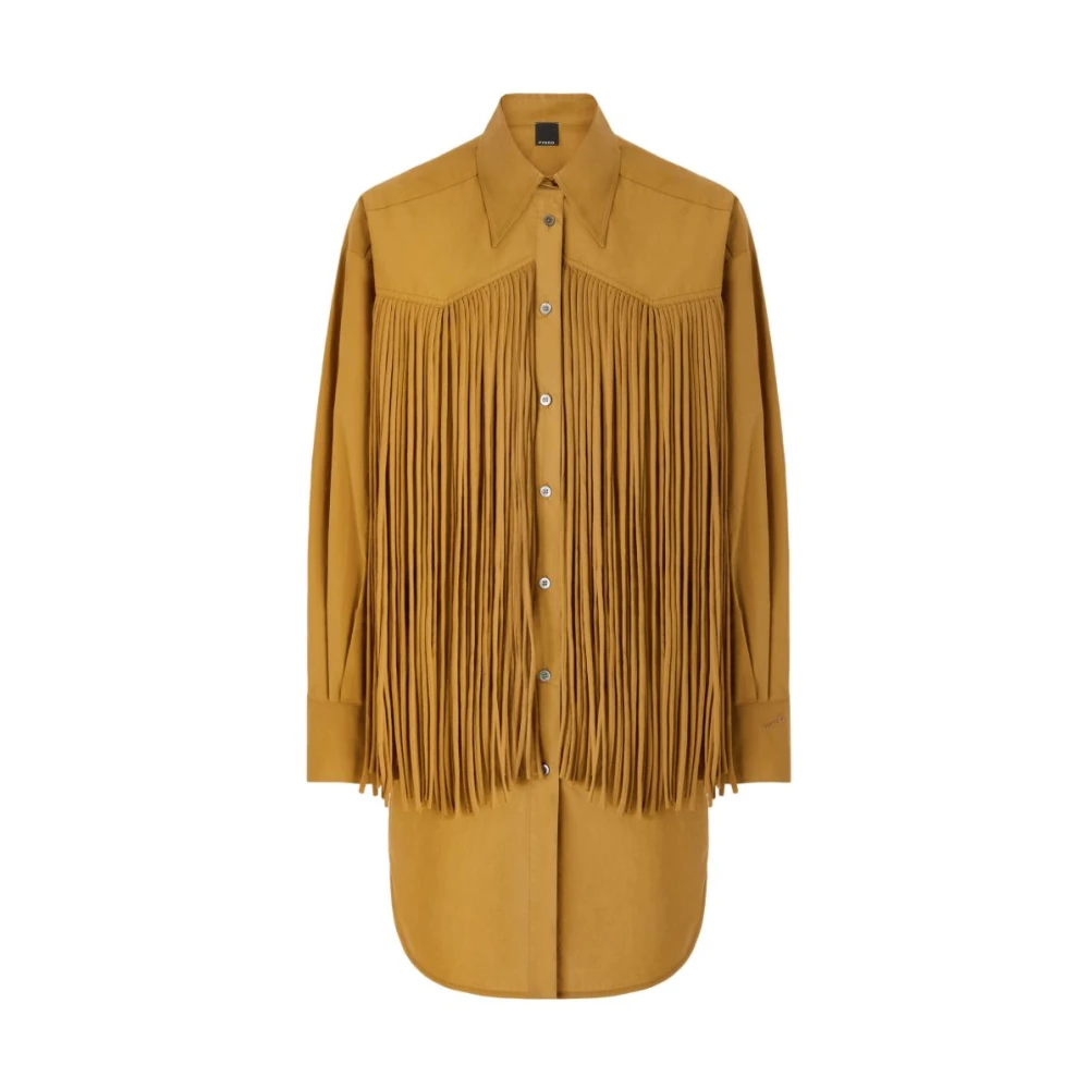 Pinko Women's Brown Short Dresses, Xs, Mini Shirt Dress With Fringing
