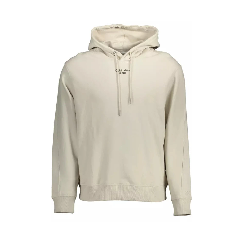 Calvin Klein , Hoodies, Male, Beige, M, Beige Cotton Hooded Jumper
