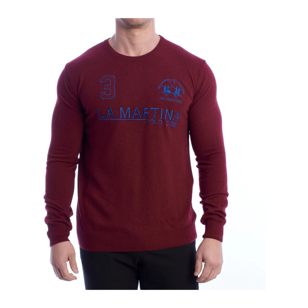 La Martina Men's Red Sweatshirts, M, Classic Round Neck Jersey