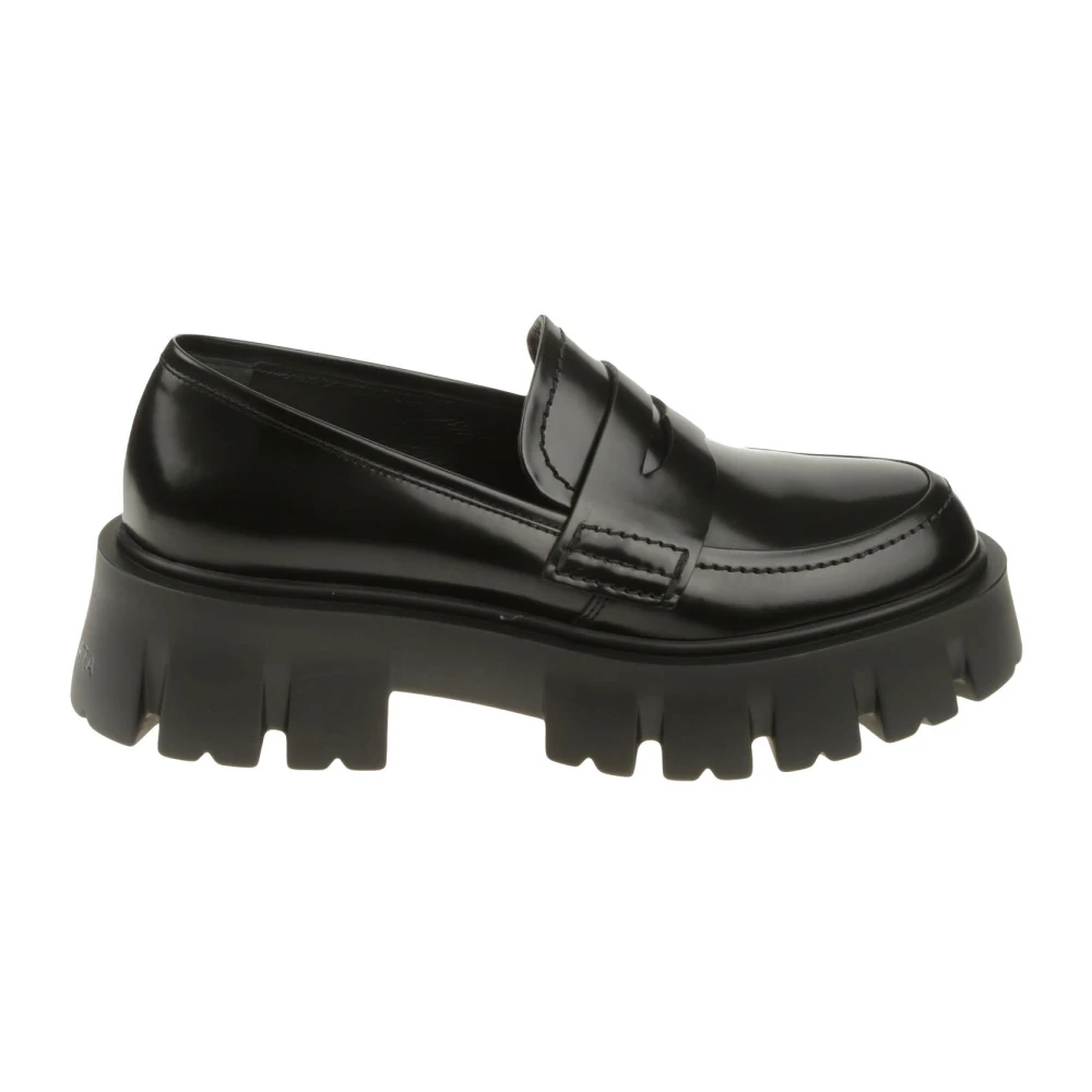 Premiata Women's Black Leather Moccasin With Rubber Sole