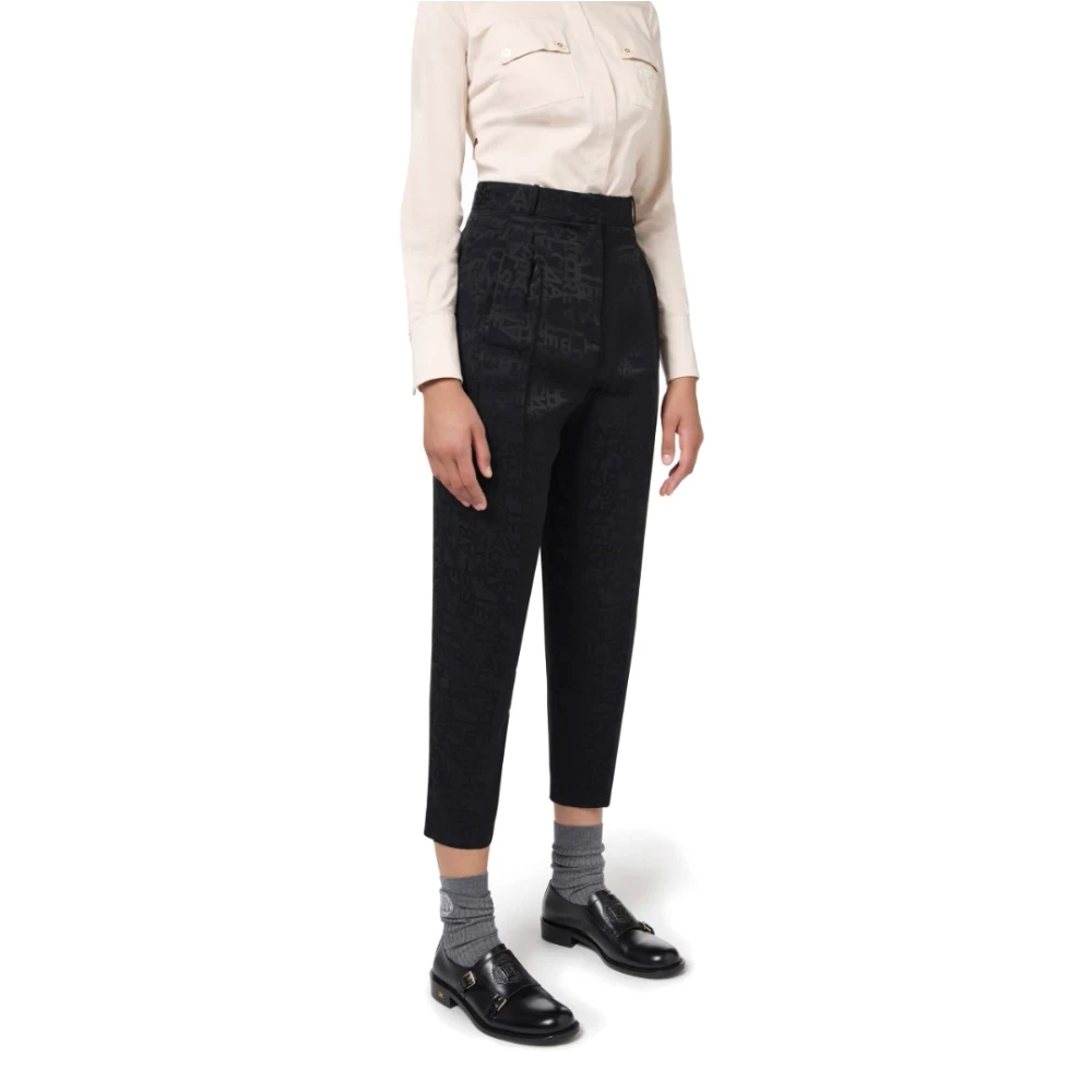 Elisabetta Franchi Jacquard Lettering Straight Broek Black Dames