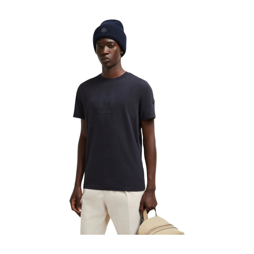 Moncler Navy Logo T-Shirt Casual Staple Blue Heren