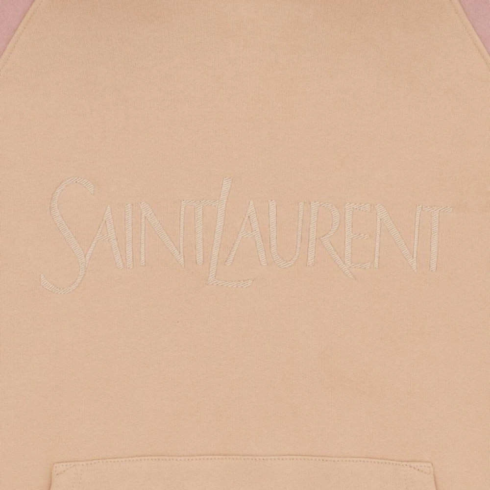 Saint Laurent Geborduurde Logo Hoodie Beige Heren