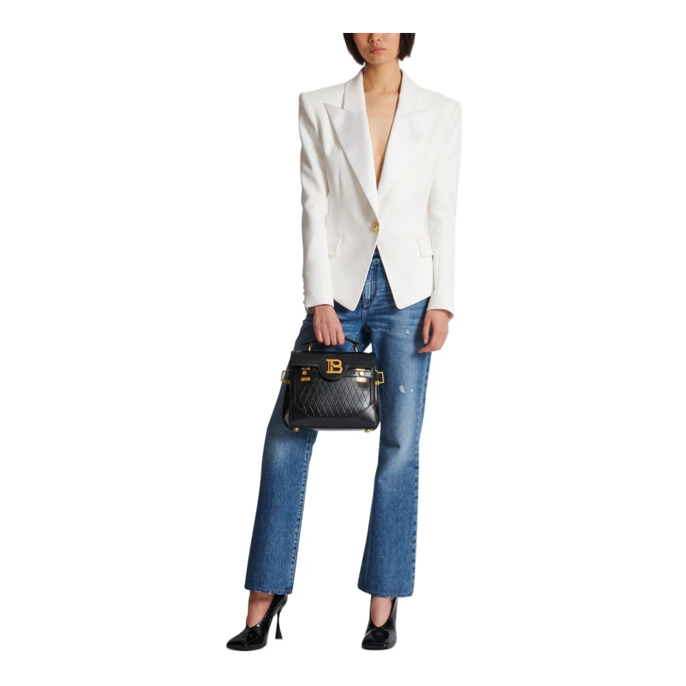 Balmain Enknoop Crepe en Satijnen Jas White Dames