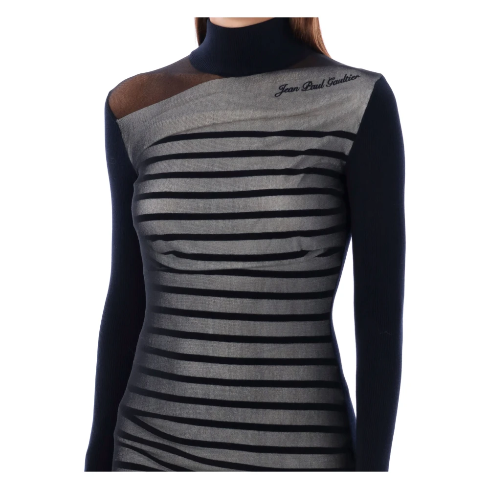 Jean Paul Gaultier Gestreepte Geribbelde Mini Jurk Marine Wit Black Dames