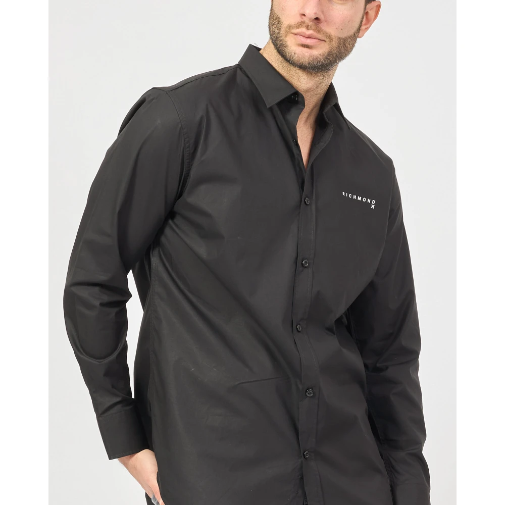 Richmond Zwarte shirt met logo knoopsluiting Black Heren