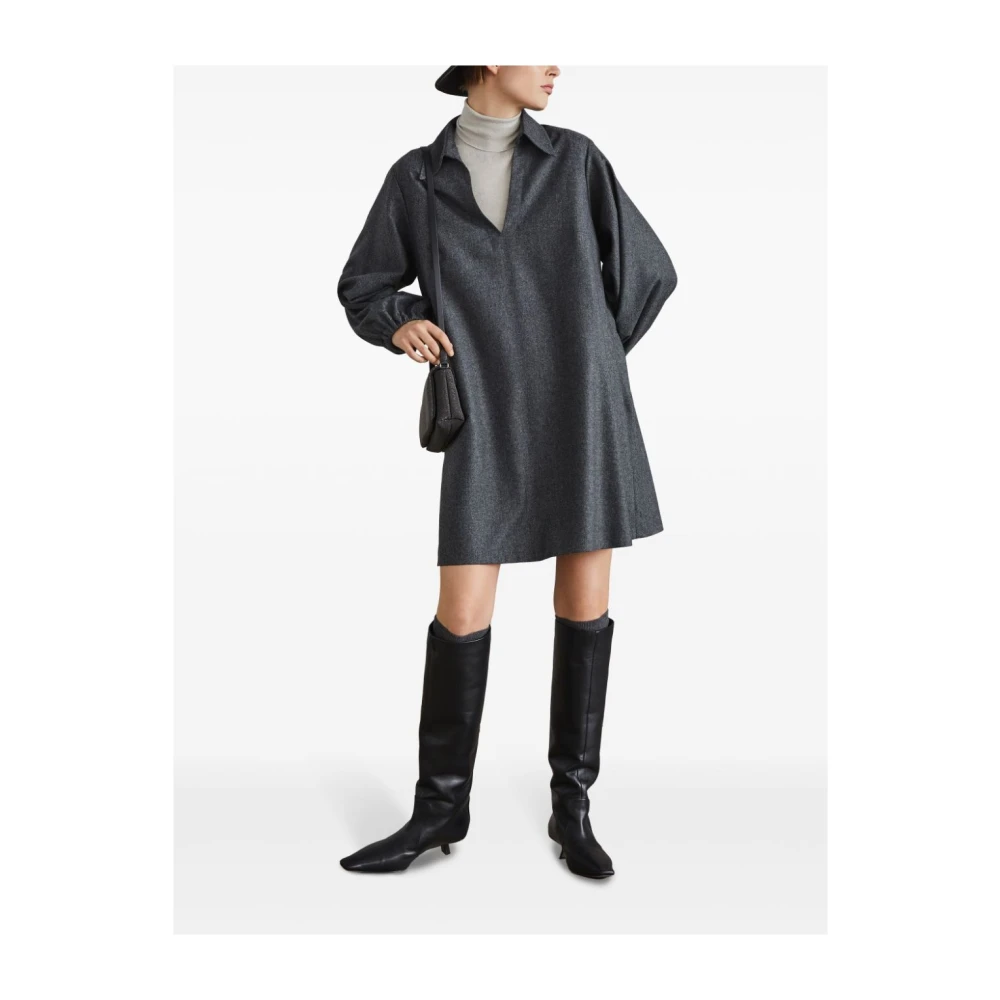 BRUNELLO CUCINELLI Grijze Flanellen Overhemdjurk Gray Dames