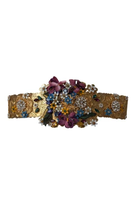 Embellished Floral Crystal Wide Waist Belt