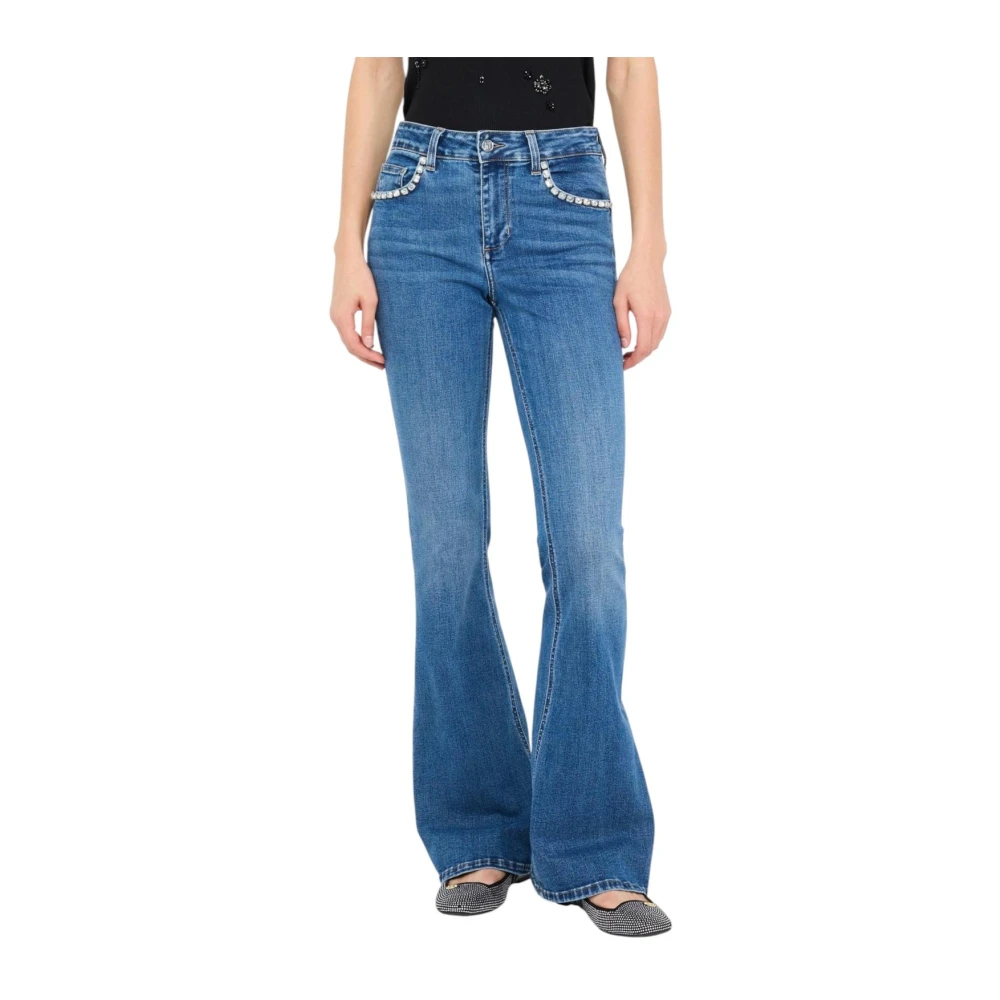 Liu Jo Women's Blue Zip And Button Denim Jeans With Front And Back Pockets