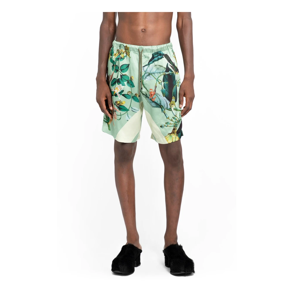 Dries Van Noten Mint Bloemenprint Shorts Green Heren