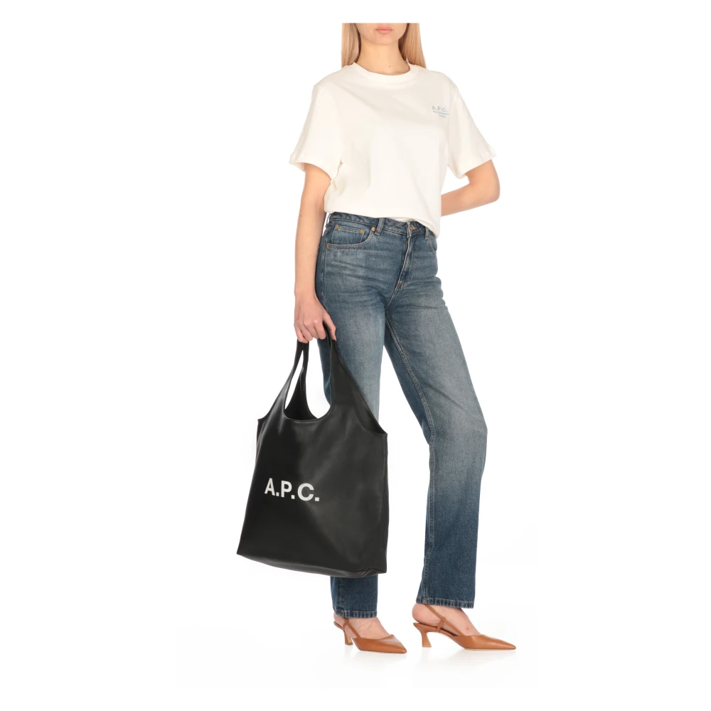 A.p.c. Witte Katoenen Crewneck T-shirt met Logo White Dames