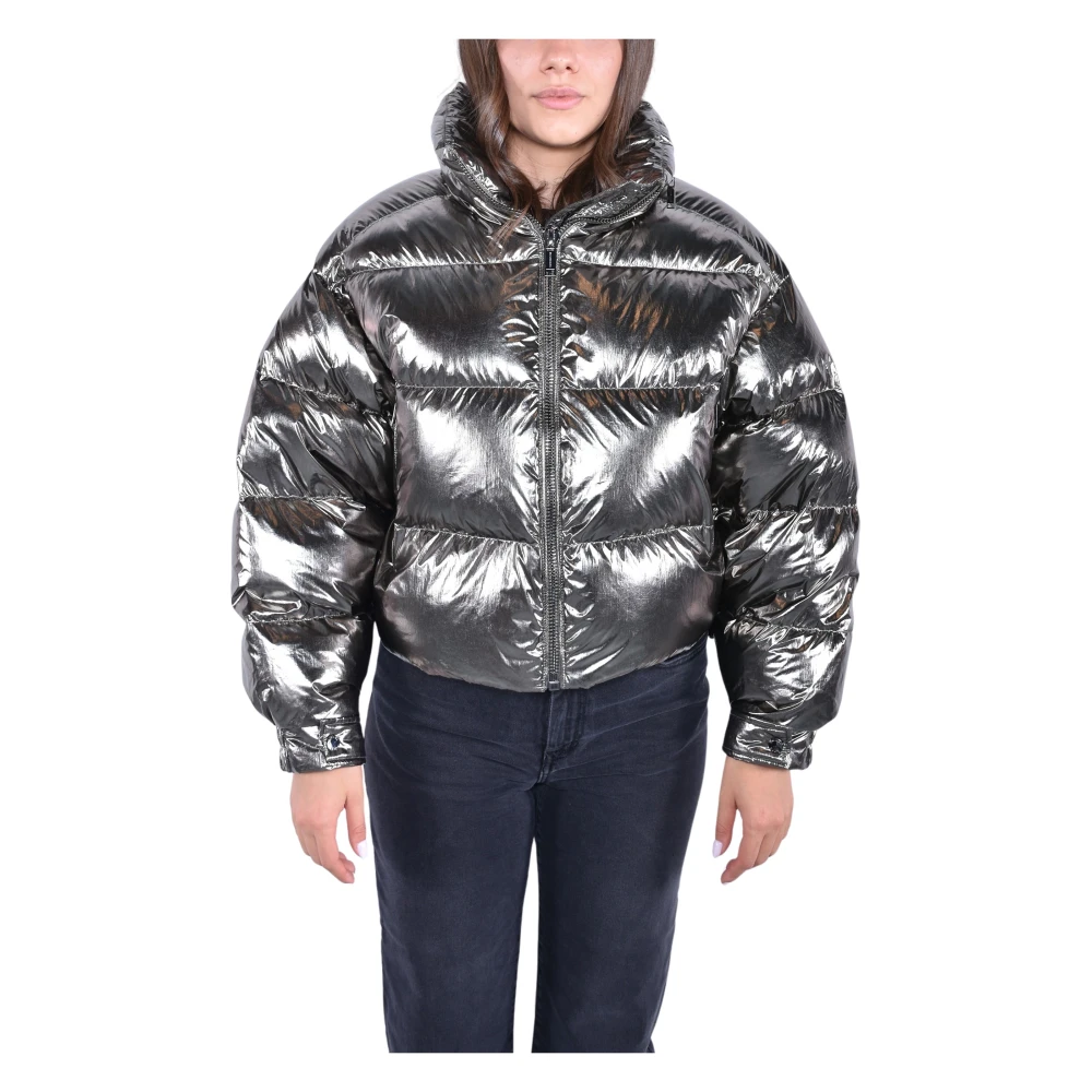 Michael Kors Women's Gray Metallic Puffer Jacket - Winter Jackets - S - Jackets
