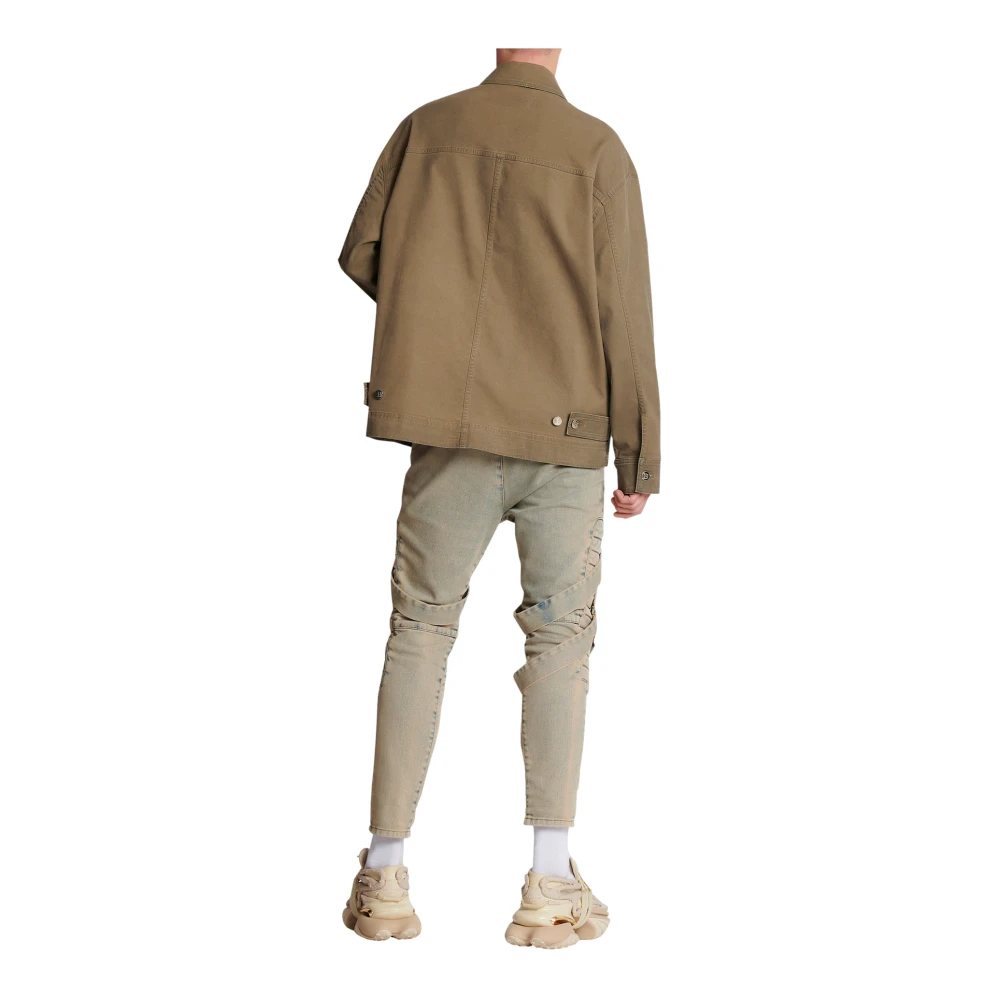 Balmain Multipocket Utilitarian Denim Jacket Beige Heren