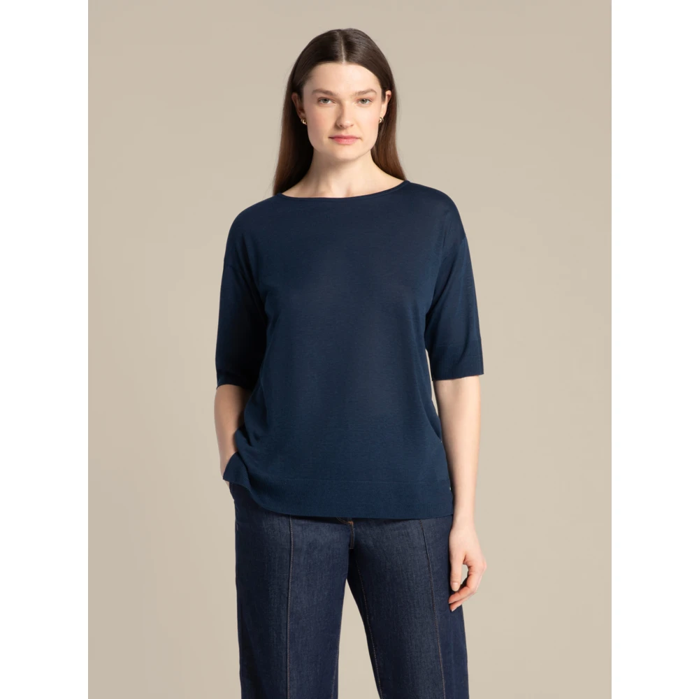 Elena Mirò Chic T-shirt met kwartmouwen Blue Dames
