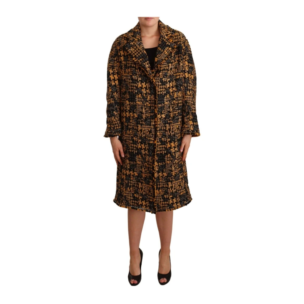 Dolce & Gabbana Women's Multicolor Single-Breasted Coats,, Colorful Long Knit Coat With Notched Lapel 2XS