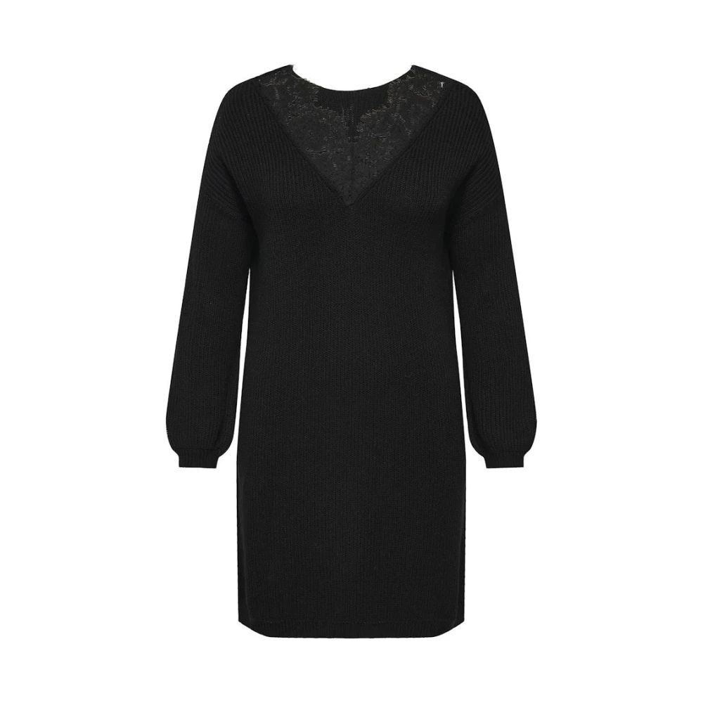 Only Carmakoma Zwart Kant Lange Mouw Jurk Black Dames