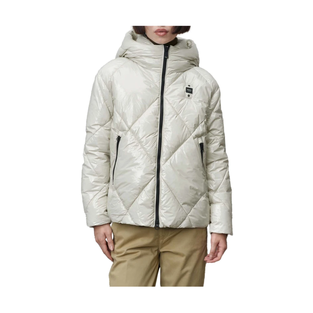 Blauer Witte Modieuze Jas met Rits White Dames