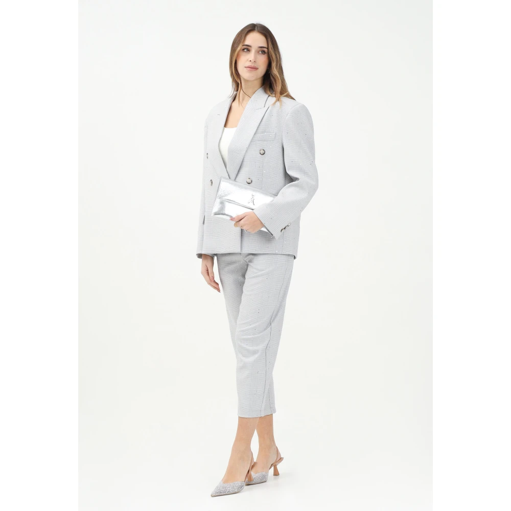 ViCOLO Grijze sigarettenbroek met pied-de-poule print White Dames