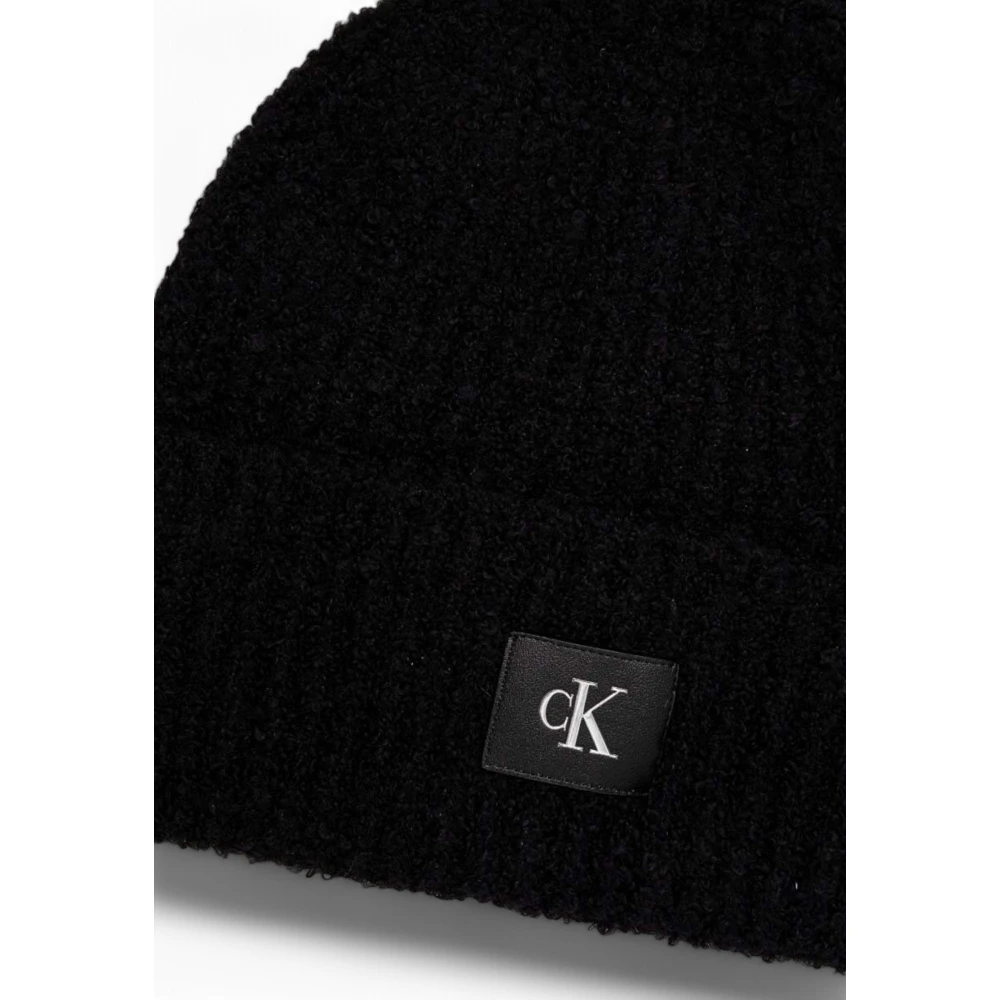 Calvin Klein Jeans Zwarte Geribbelde Gebreide Muts voor Vrouwen Black Dames