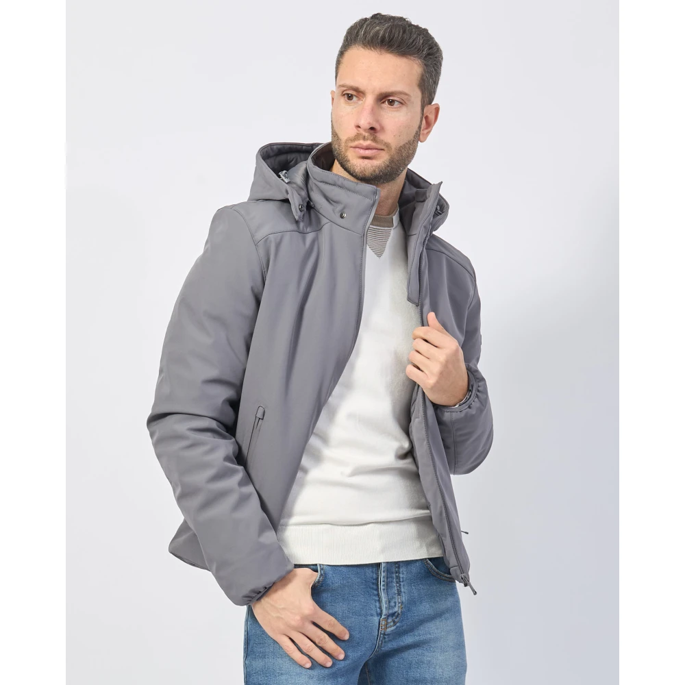 YES ZEE Grijze jas met capuchon en logopatch Gray Heren