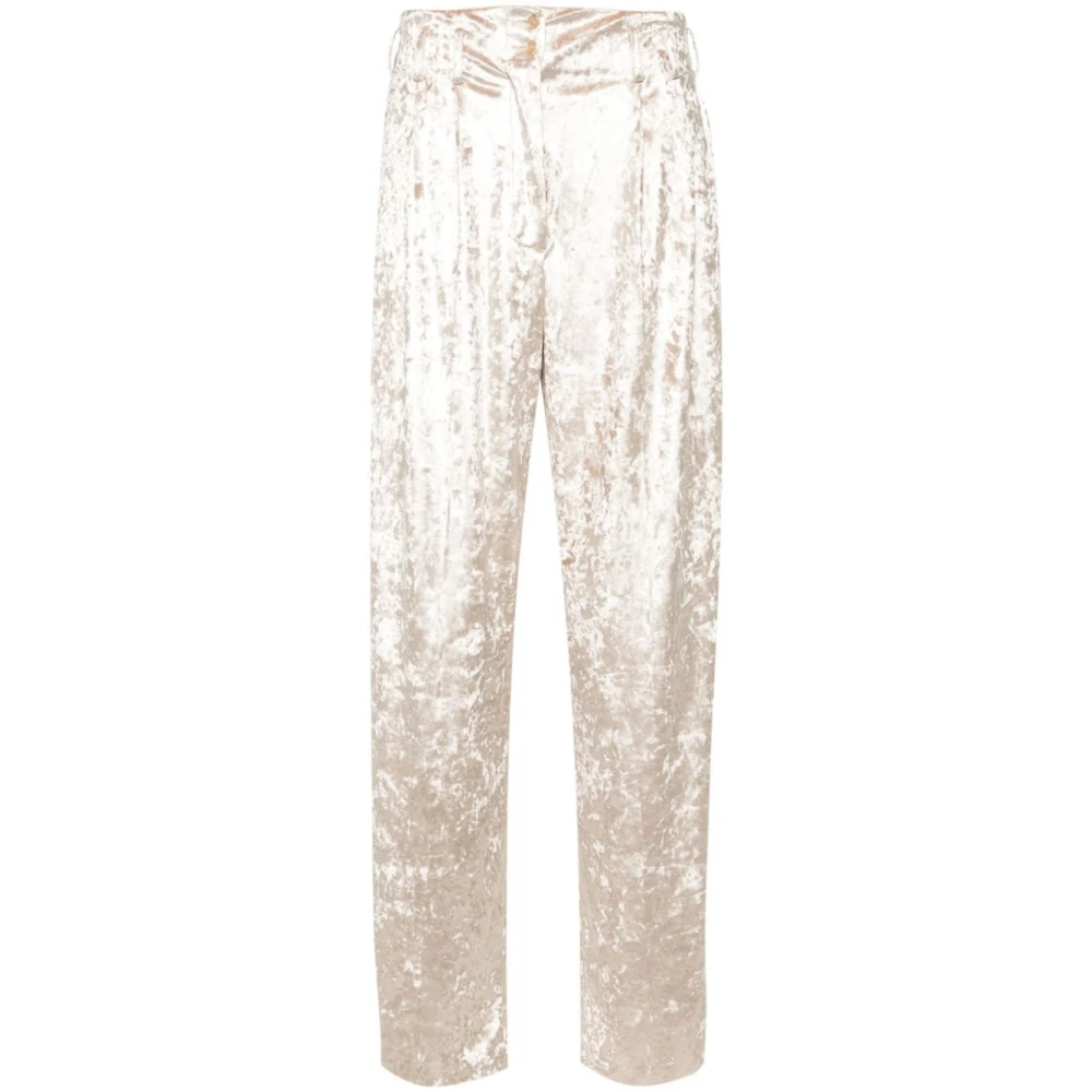 Genny Verpletterde Fluweel Wijde Pijp Broek Beige Dames