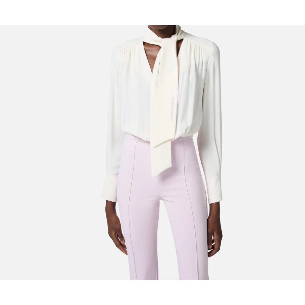 Elisabetta Franchi Georgette Tweedelig Pak met Logosjaal Beige Dames