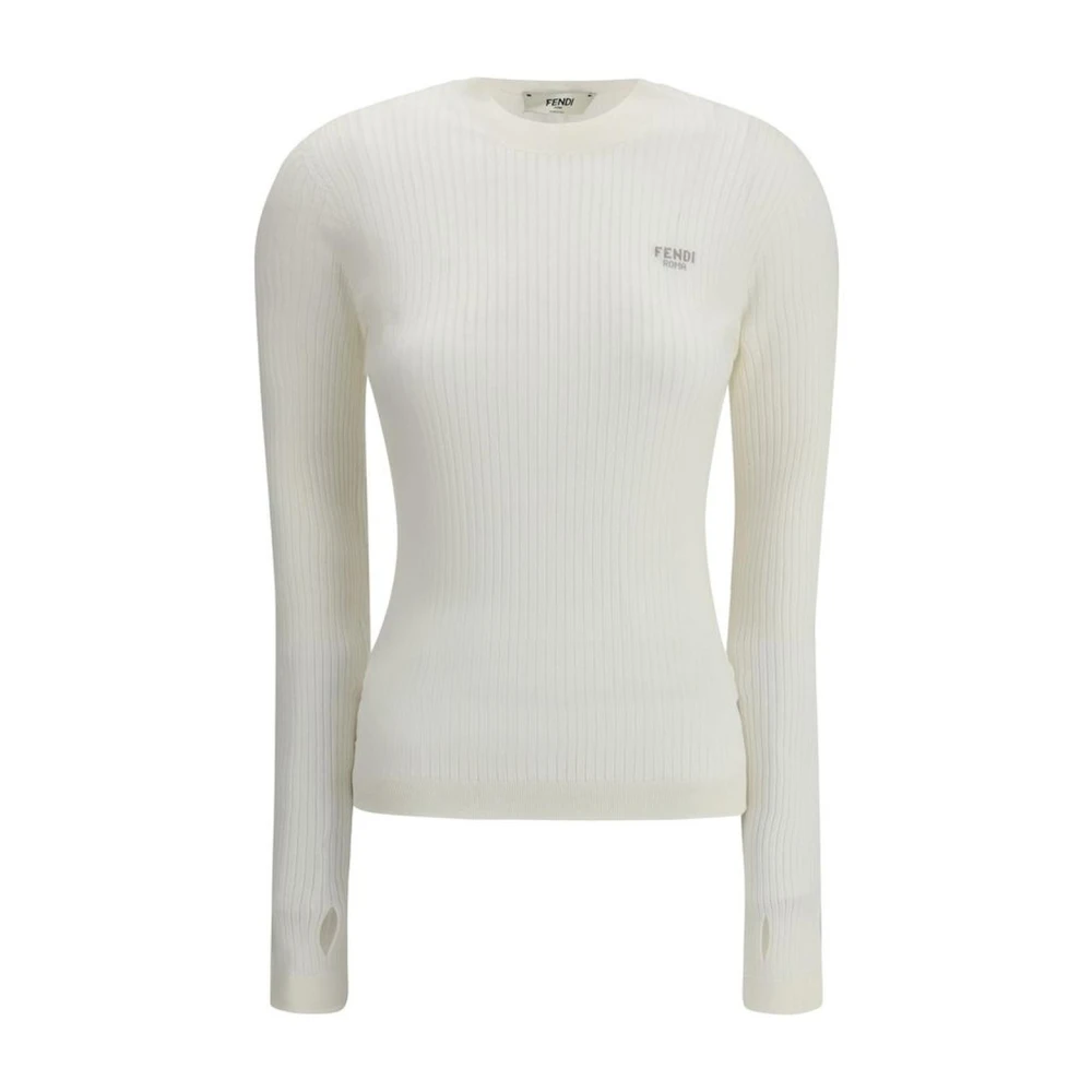 Fendi Monogram Wollen Trui met Ribdesign White Dames