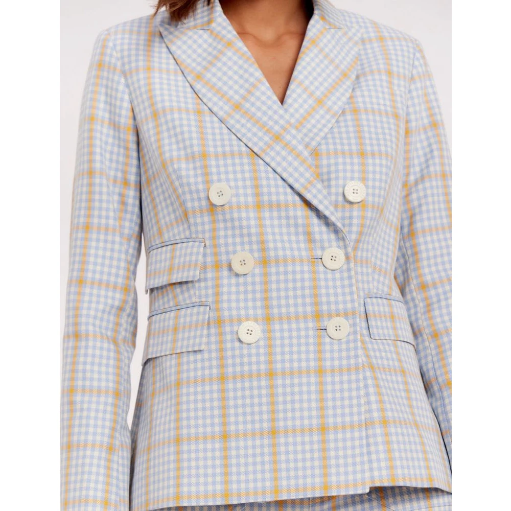 Ines De La Fressange Paris Blauw en oranje geruite jas Multicolor Dames