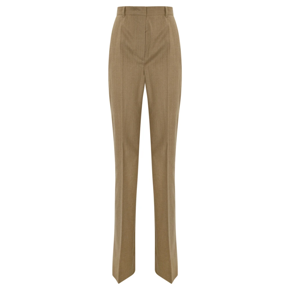 Max Mara Studio Flanellen Gestreepte Broek Zand Beige Dames