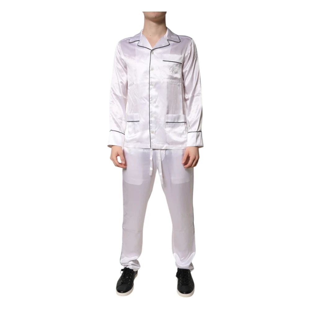 Dolce & Gabbana Men's White Silk Pajama Set Sleepwear