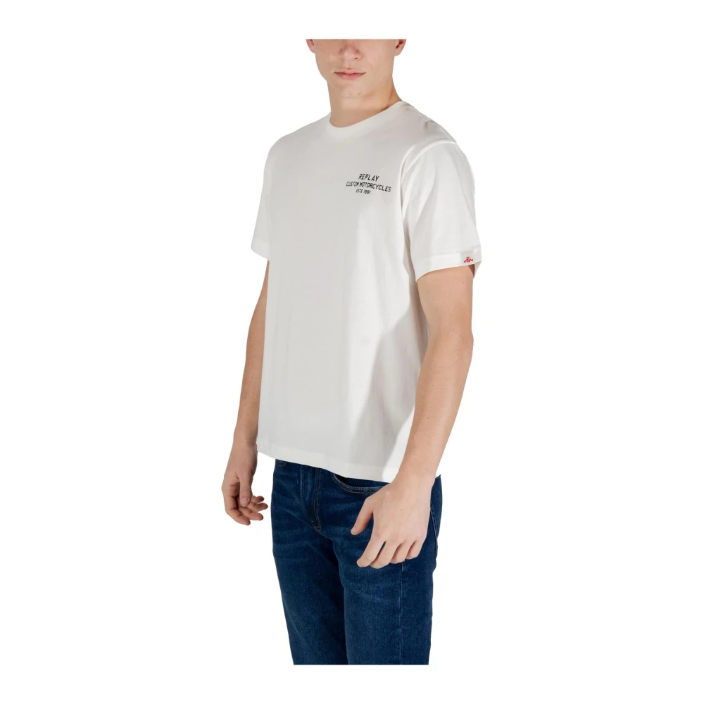 Replay Stijlvol Bedrukt Katoenen T-shirt White Heren