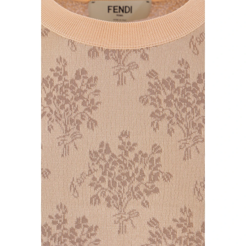 Fendi Bloemen Jacquard Cropped Sweaters Beige Dames