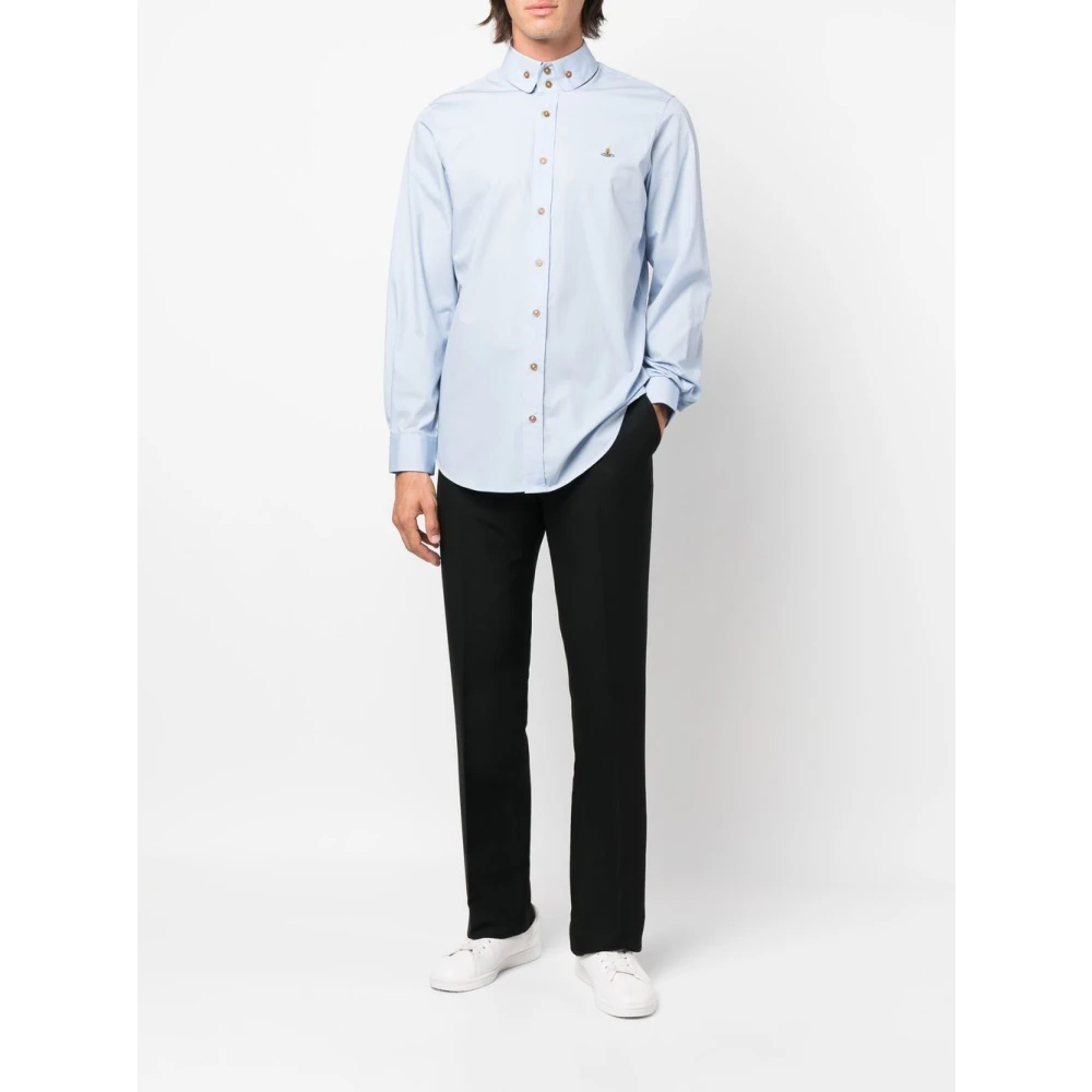 Vivienne Westwood Heldere Blauwe Orb Logo Overhemd Blue Heren
