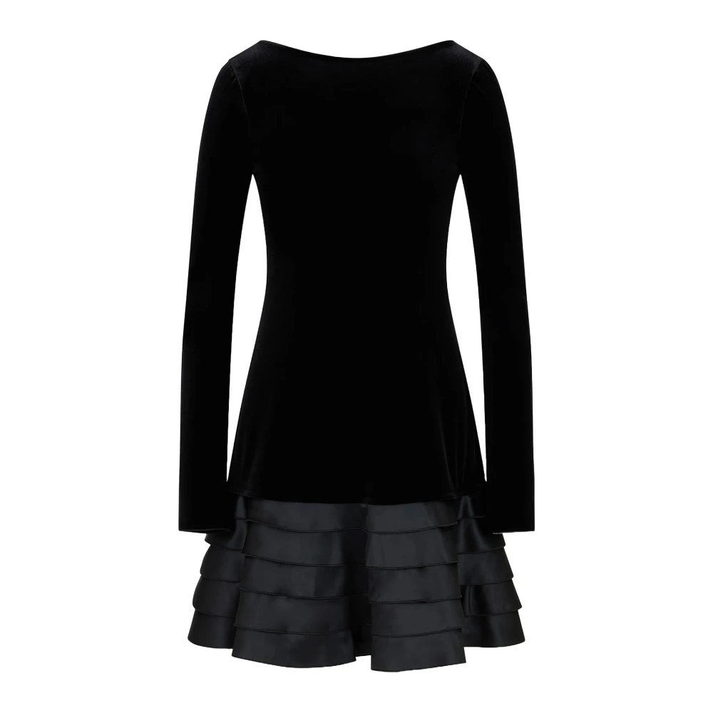 Emporio Armani Zwarte Jersey Boothals Jurk met Satijnen Ruches Black Dames